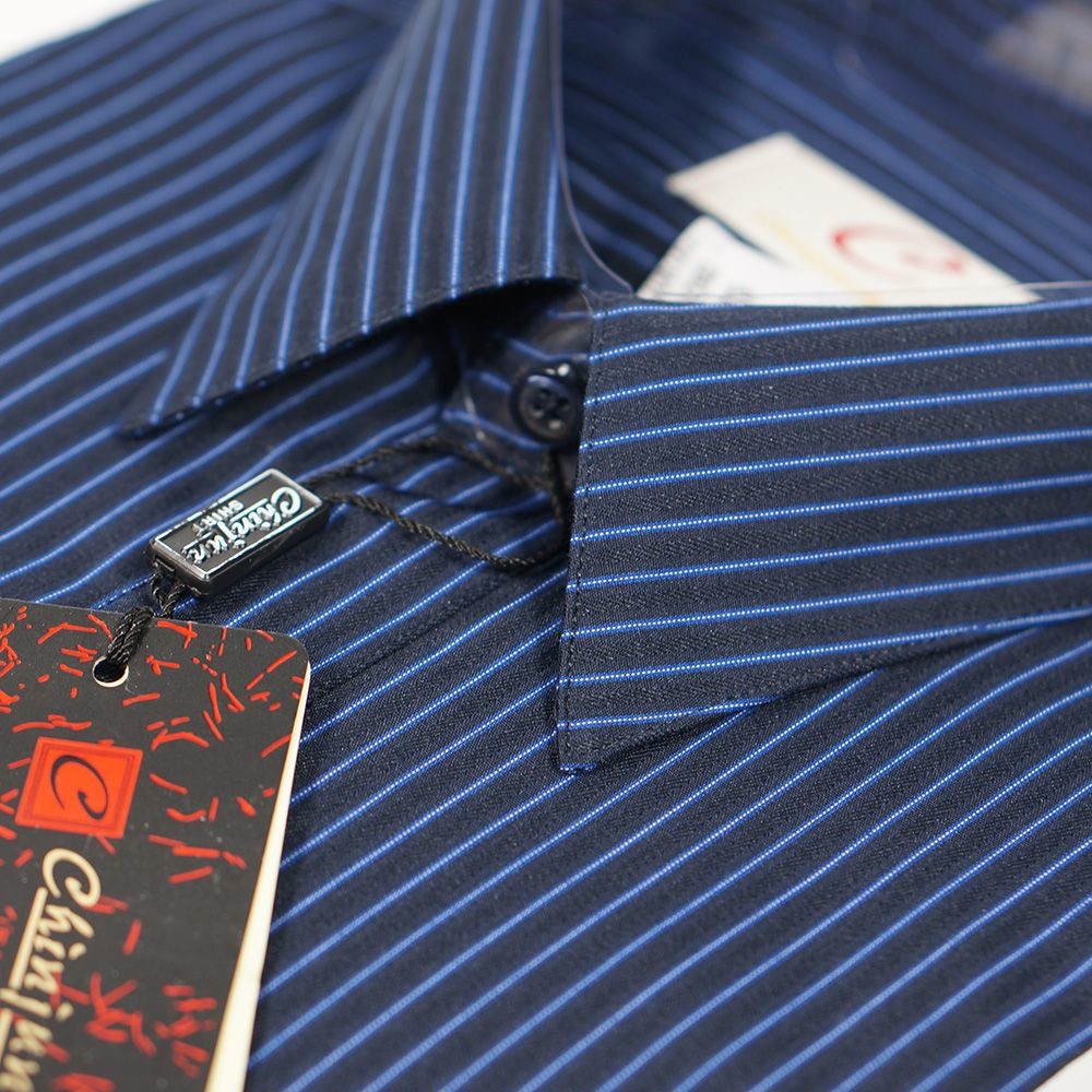 2170-【CHINJUN/65系列】機能舒適襯衫-長袖、深黑藍條紋、2170