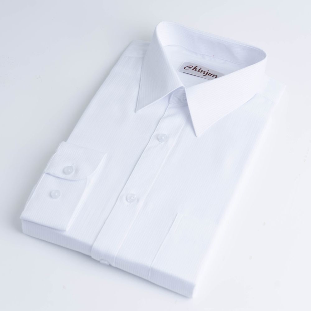 8026 - 【CHINJUN/35系列】勁榮抗皺襯衫-長袖、白底白條紋、8026