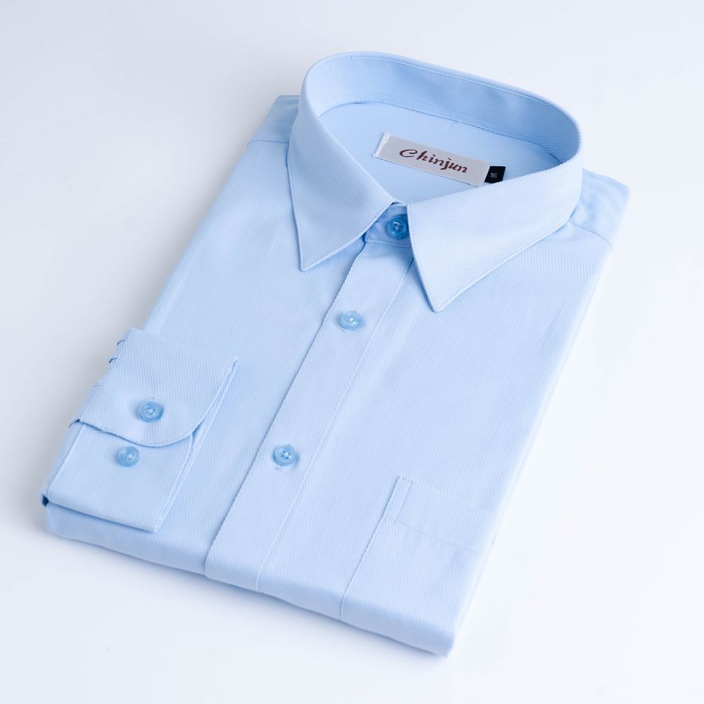 8059-【CHINJUN-35系列】抗皺襯衫-長袖、藍底斜紋、8059