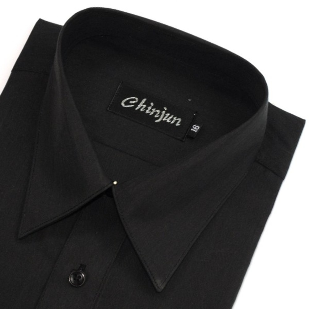 S1-00001-大尺碼【CHINJUN/35系列】勁榮抗皺襯衫-長袖、素色黑、18.5吋、19.5吋、20.5吋、8017