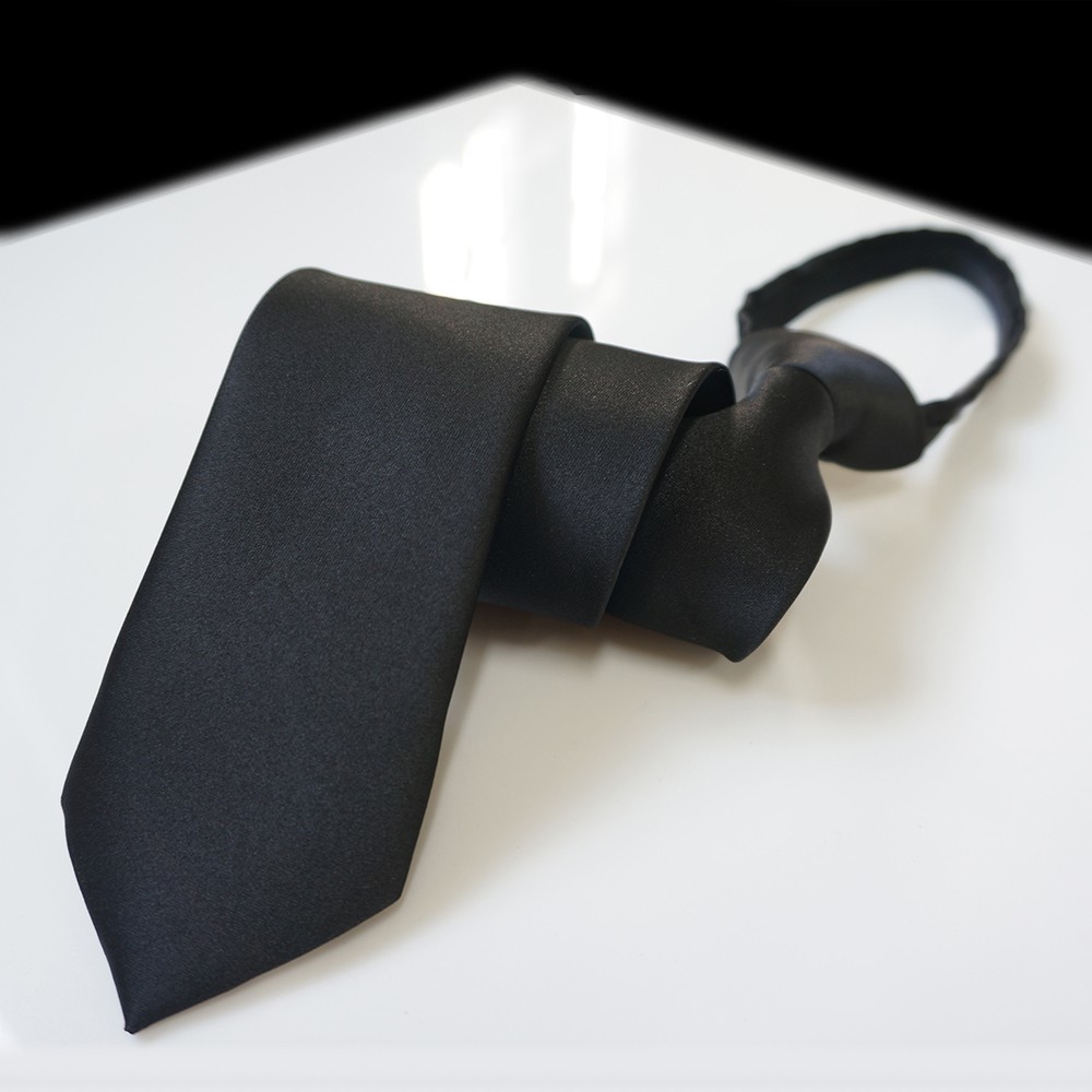 【CHINJUN領帶】自動拉鍊領帶-素面黑-劍寬5.5