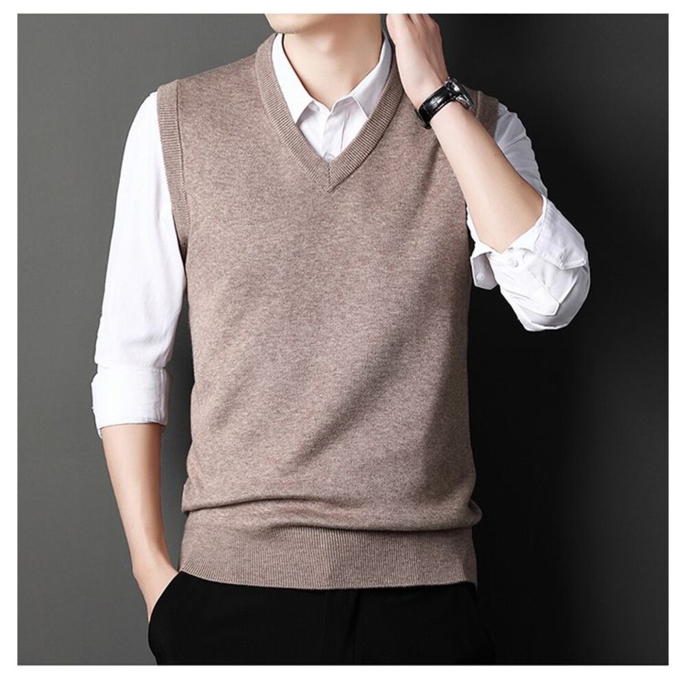 Chinjun羊毛針織背心-多款顏色｜V領針織毛衣、親膚保暖、商務男裝、休閒穿搭-圖片-2