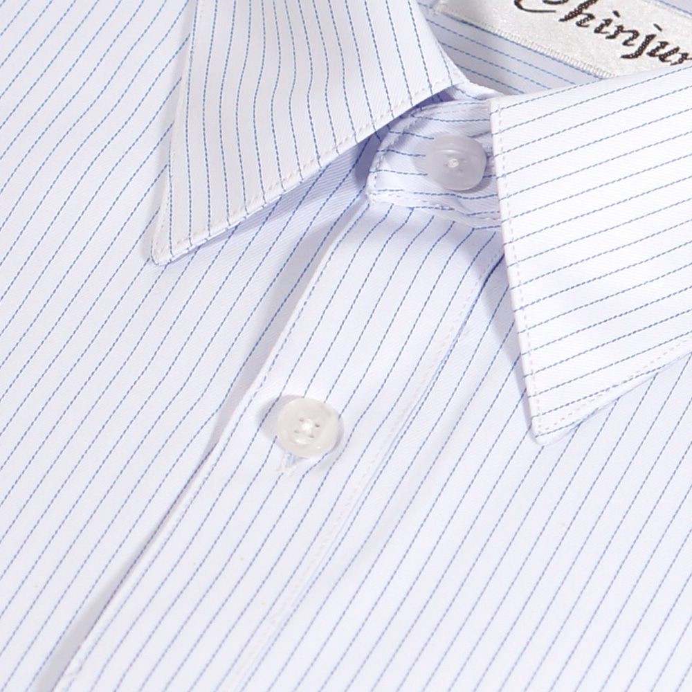 大尺碼 【CHINJUN/35系列】勁榮抗皺襯衫-長袖、白色藍條紋、18.5吋、19.5吋、20.5吋-圖片-1