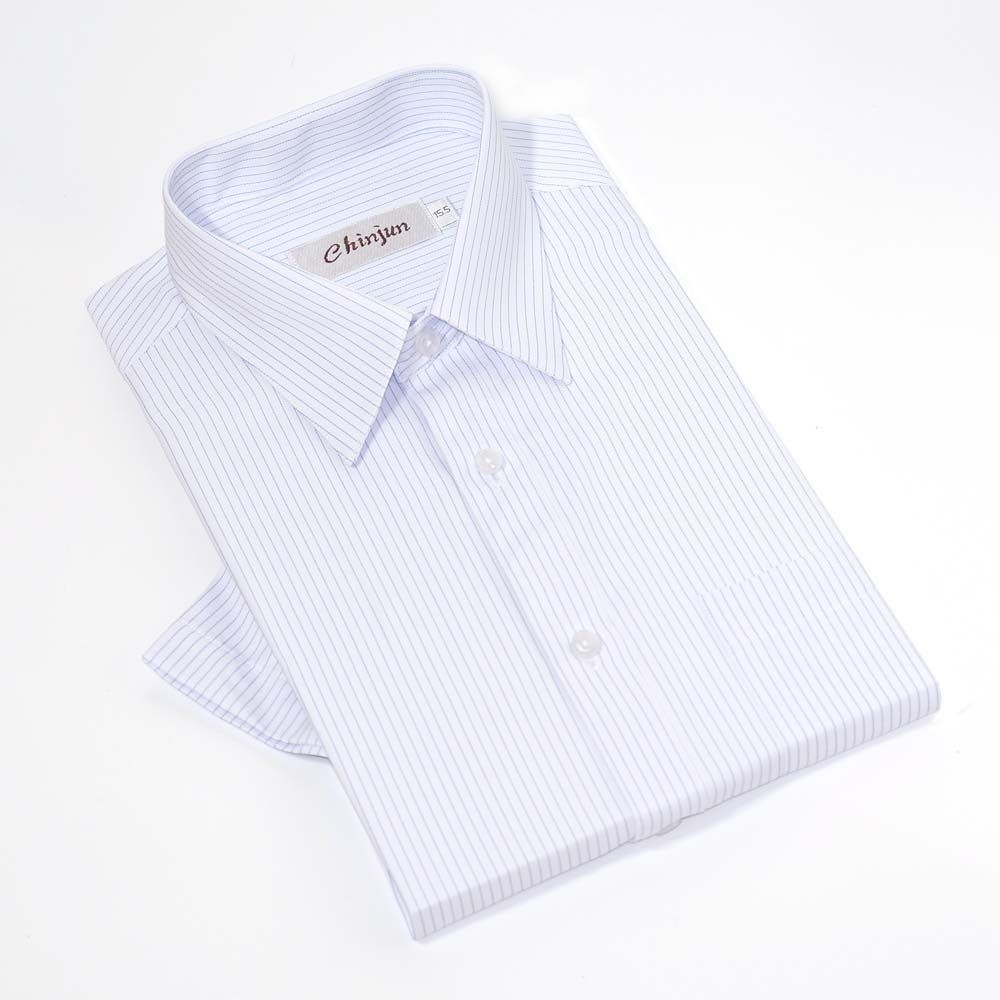 s2202-【CHINJUN/35系列】勁榮抗皺襯衫-短袖、白色藍條紋、s2202