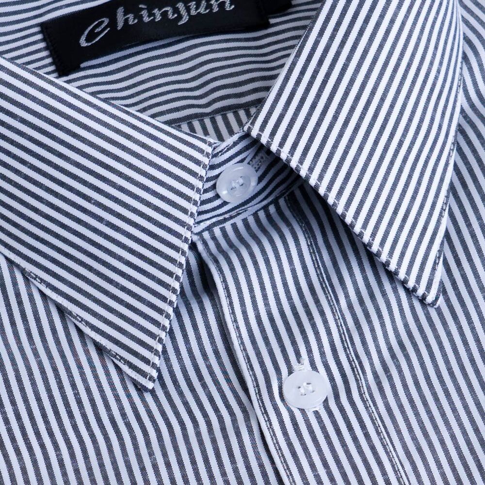 大尺碼【CHINJUN/35系列】勁榮抗皺襯衫-短袖、黑白相間條紋、18.5吋、19.5吋、20.5吋、s907L-thumb