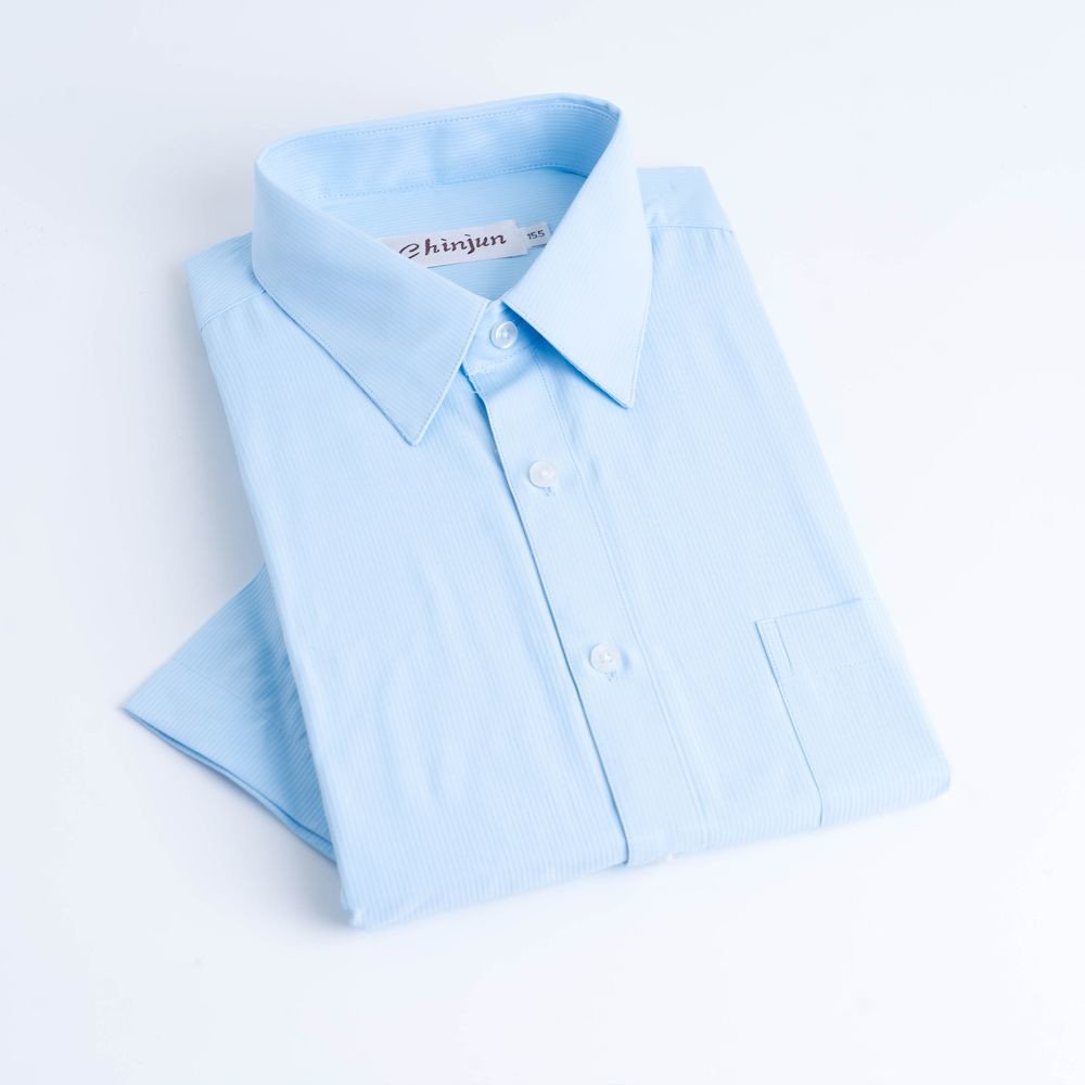 【CHINJUN/35系列】勁榮抗皺襯衫-短袖、藍底藍條紋、sk612