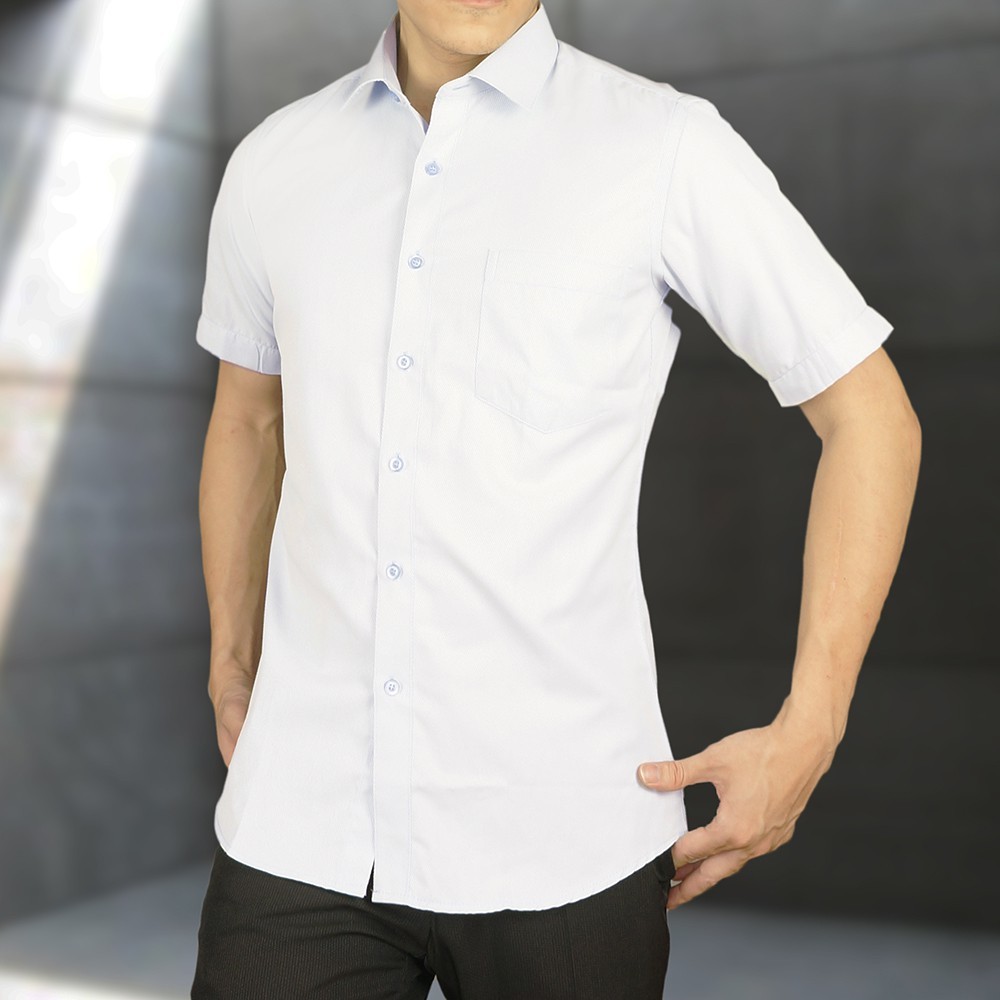 【WEISHTON】韓版修身抗皺襯衫-短袖、素色白、斜紋白、斜紋藍、斜紋粉